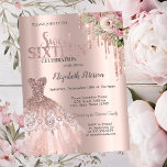 Invitación Perforaciones Rosas Purpurinas de oro, Flores de v<br><div class="desc">Elegante vestido de oro rosa,  flores y purpurina rosa dorado goteo en un subió fondo dorado.</div>