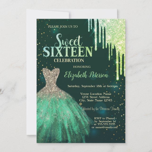 Invitación Perforaciones verdes de Purpurina,Dulce verde de v (Anverso)