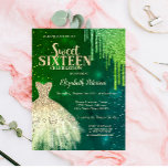 Invitación Perforaciones verdes de Purpurina, estrellas de ve<br><div class="desc">Elegante vestido de oro y purpurina verde goteando sobre un fondo verde.</div>