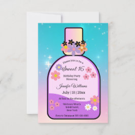 Invitación perfume retro dulce 16 chispas holográficas