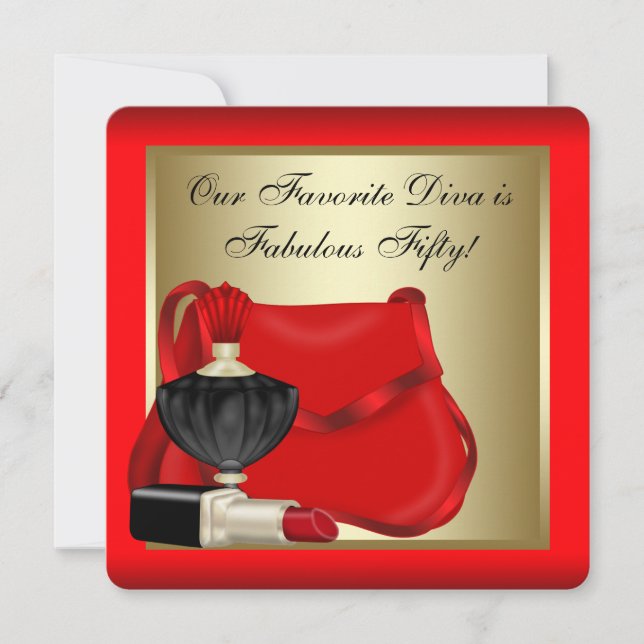 Invitación Perfume Rojo Negro Dorado Fiesta de Cumpleaños de  (Anverso)