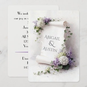Invitación Pergamino de Boda Blanco con Borde Floral