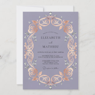 Invitación Pergamino de cobre y amatista Boda de eucalipto
