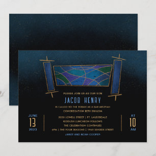 Invitación Pergamino de la Torá Mosaico Azul Zafiro Bar/Bat M