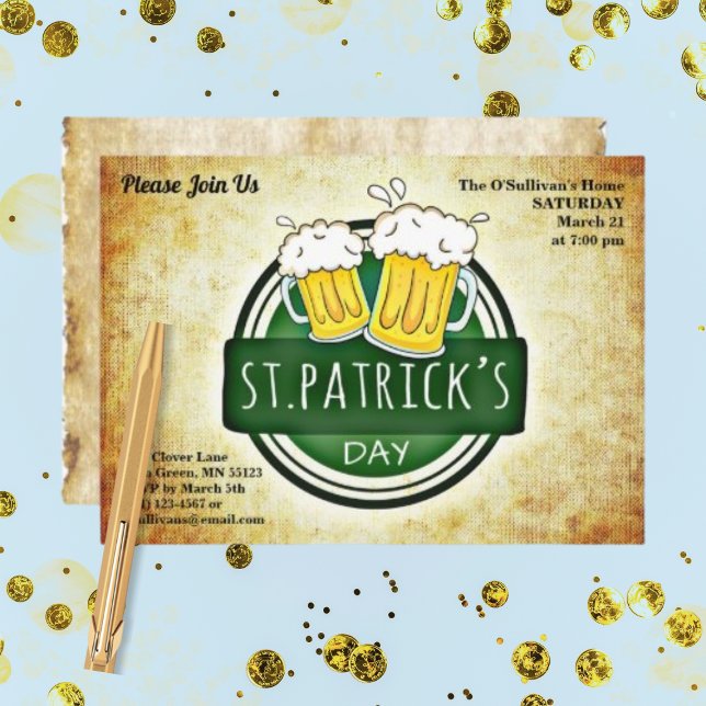 Invitación pergamino retro irlandés de brew del Día de San Pa (Subido por el creador)