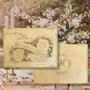 Invitación Pergamino Vintage Elegante Boda de té con guión