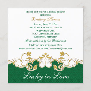 Invitación Pergaminos blancos de oro, Shamrock Bridal Shower