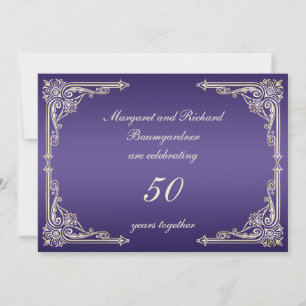 Invitación Pergaminos de oro vintage sobre púrpura 50º Aniver