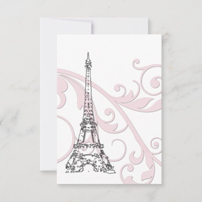 Invitación Pergaminos rosados y Torre Eiffel (Anverso)