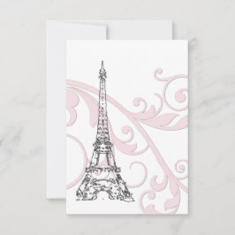 Invitación Pergaminos rosados y Torre Eiffel