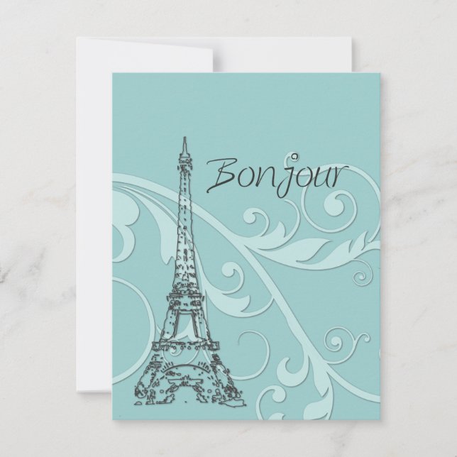 Invitación Pergaminos verdes y Torre Eiffel (Anverso)