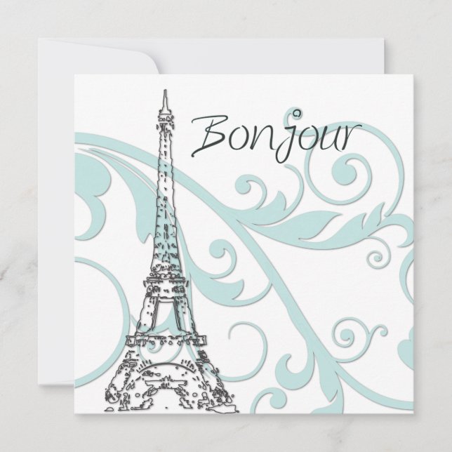 Invitación Pergaminos verdes y Torre Eiffel (Anverso)