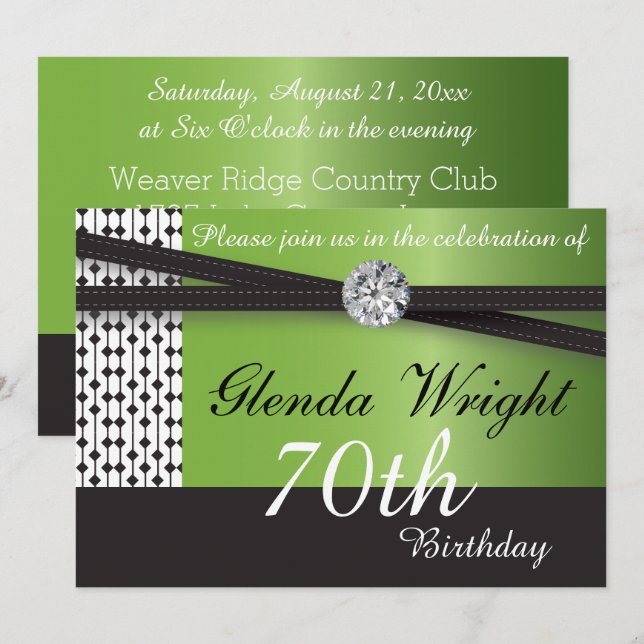 Invitación Peridot elegante y fiesta de cumpleaños negra (Anverso / Reverso)