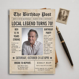 Invitación Periódico Birthday News Funny Hombres Humorísticos