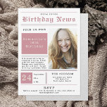 Invitación Periódico Birthday News Pink Black Sweet 16 Foto<br><div class="desc">Una invitación de 16 años a los chicas con tema de periódico, moderna y moderna, elegante y dulce. Una divertida, lúdica y original invitación de cumpleaños con fotos para una chica en su decimosexto cumpleaños. Plantilla para un texto de foto y personalizado. Perfecto para tu hija, que cumple dieciséis años....</div>