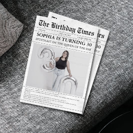 Invitación Periódico blanco y negro 30 cumpleaños