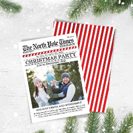 Invitación Periódico blanco y rojo de fiesta navideña