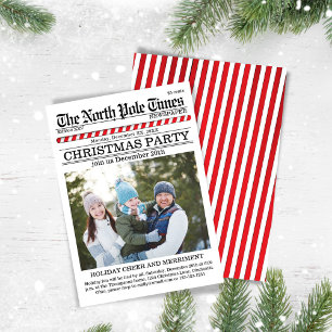 Invitación Periódico blanco y rojo de fiesta navideña