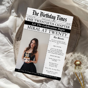 Invitación Periódico Chica Divertida Foto Única Cumpleaños 20