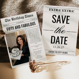 Invitación Periódico Cumpleaños 50 Aniversario Fifty And Fabu