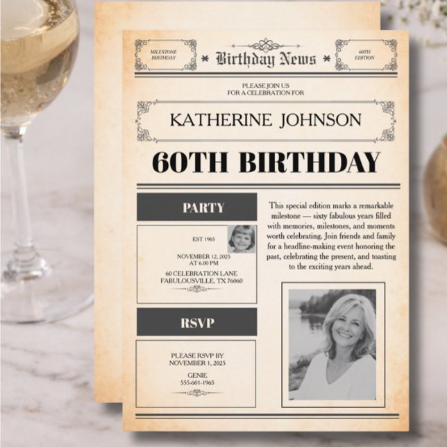 Invitación Periódico Cumpleaños 60 2 Fotos (Subido por el creador)