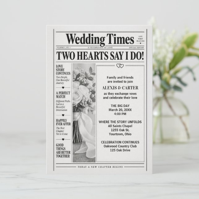 Invitación Periódico de Boda (Anverso de pie)