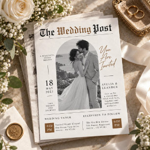 Invitación Periódico de Boda Lujoso Foto en Blanco y Negro