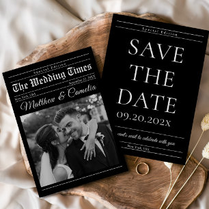 Invitación Periódico de Boda Minimalista Foto Save The Date