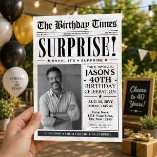 Invitación Periódico de Cumpleaños Personalizado Sorpresa de
