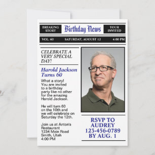 Invitación Periódico de cumpleaños portada del 60 cumpleaños