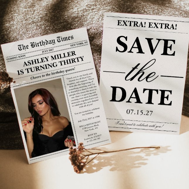 Invitación Periódico de Fotos de Moda Cumpleaños 30  (Subido por el creador)