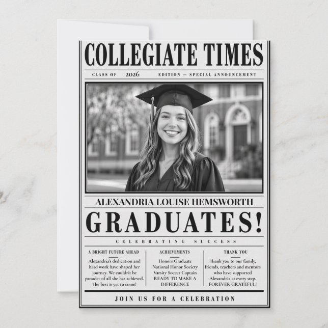 Invitación Periódico de graduación con código QR personalizad (Anverso)