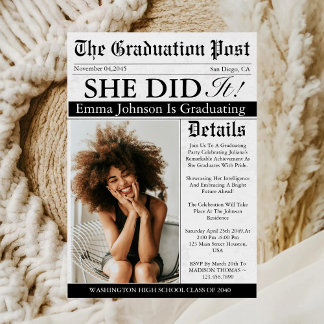 Invitación Periódico de graduación Foto única de Personalizad