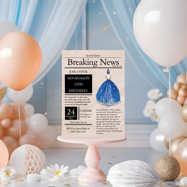 Invitación Periódico de moda Quinceañera Azul Azul Azul Azul (Subido por el creador)