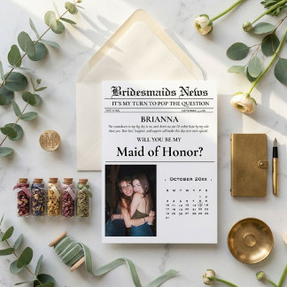 Invitación Periódico de propuesta de dama de honor minimalist