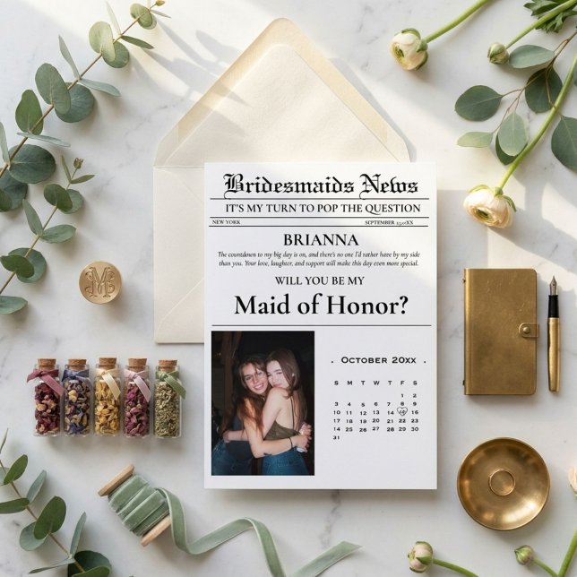Invitación Periódico de propuesta de dama de honor minimalist (Subido por el creador)