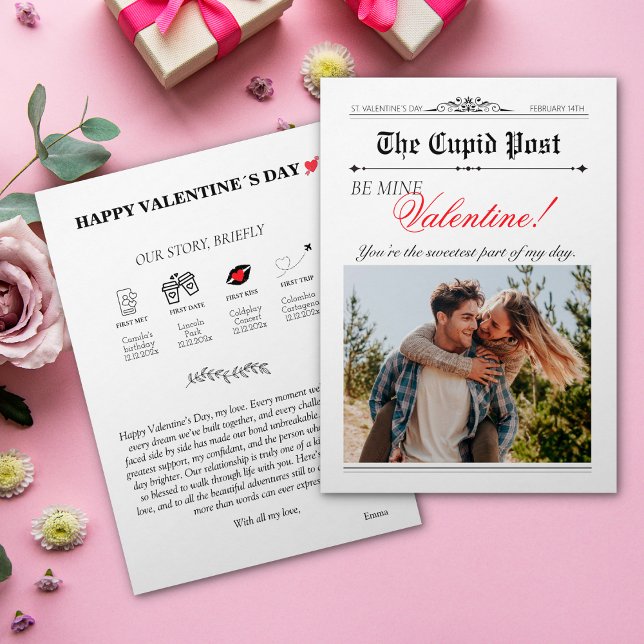 Invitación Periódico día de San Valentín Timeline Our Love St (Valentines Day Newspaper Timeline Our Love Story Invitation)