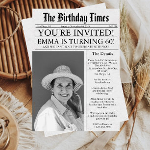 Invitación Periódico Diversión Única Cumpleaños 60 Foto Fiest