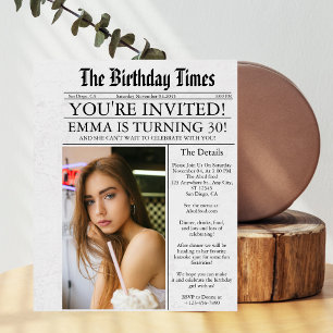 Invitación Periódico Diversión Única Fiesta de Cumpleaños 30 