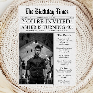 Invitación Periódico Divertido Cumpleaños 40 Foto Fiesta Únic