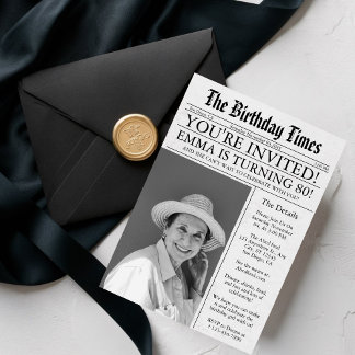 Invitación Periódico Divertido Cumpleaños 80 Foto Fiesta Únic
