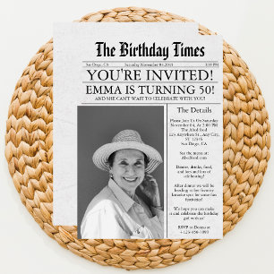 Invitación Periódico Divertido Único Cumpleaños 50 Foto Fiest