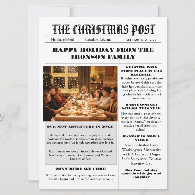 Invitación Periódico Familiar navidades + Foto De Reseña De A (Anverso)