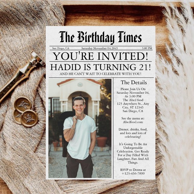 Invitación Periódico Foto Divertida Única Cumpleaños 21 (Subido por el creador)