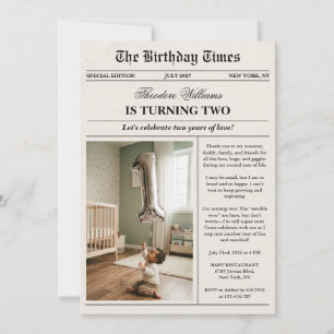 Invitación Periódico Foto Divertida Única Cumpleaños número 2