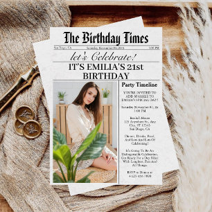 Invitación Periódico Foto Divertida Única Fiesta Cumpleaños 2