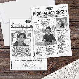 Invitación Periódico graduado de Collage de fotos blanco y ne