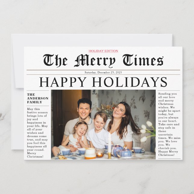 Invitación Periódico moderno Happy Holidays Fun Photo Card (Anverso)