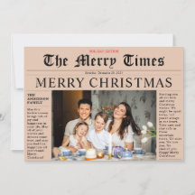 Periódico naranja Merry Christmas Fun Photo Card