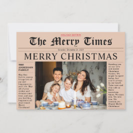 Invitación Periódico naranja Merry Christmas Fun Photo Card